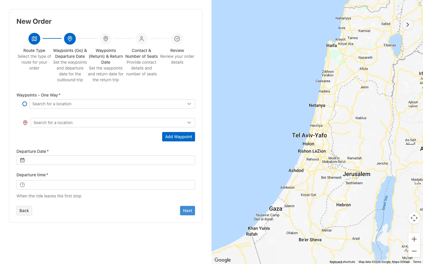 The stop fields before and after filling, from Savidor Station to Jerusalem Navon Station with the route on the map